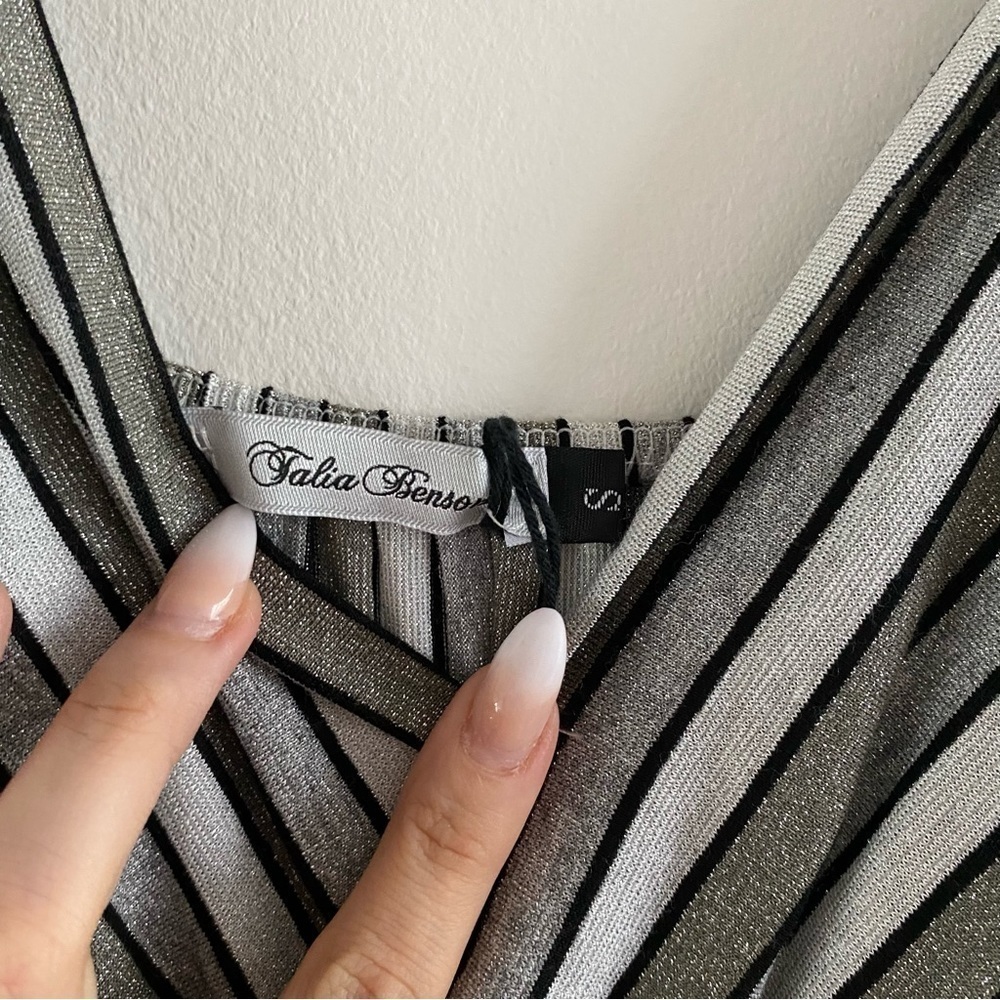 Striped Silver Glitter Casual Playsuit Jumpsuit Romper Stretch Wide Leg - Picture 9 of 16